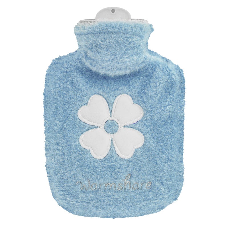 DSLSQD 500ml Hot Water Bottle, 2-in-1 Small With Cover, Warm Water Bag With Soft Premium Faux Fur Cover for Cold & Hot Compress, Mini Hot-Water Bag for Women Men (Blue)